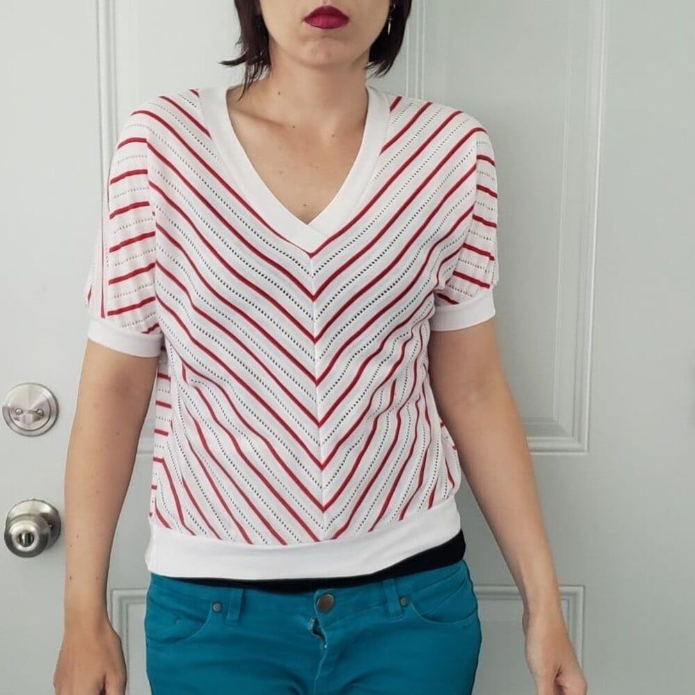 80s Red and White Striped Top